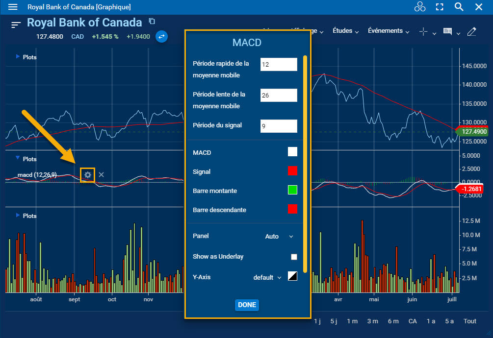 Ajustement des panneaux de l’étude en cliquant sur la roue dentée